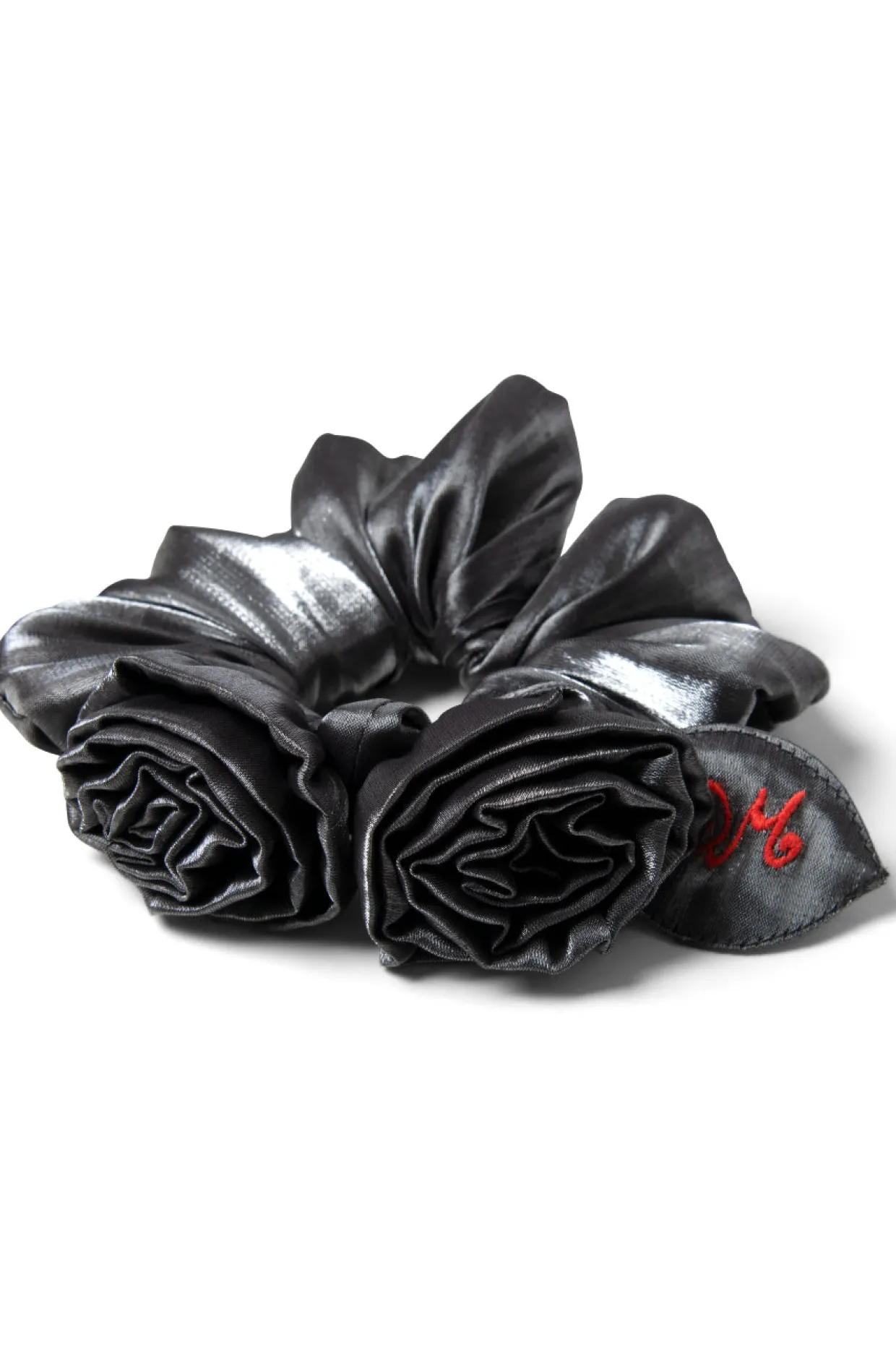 double rose scrunchie in glass satin