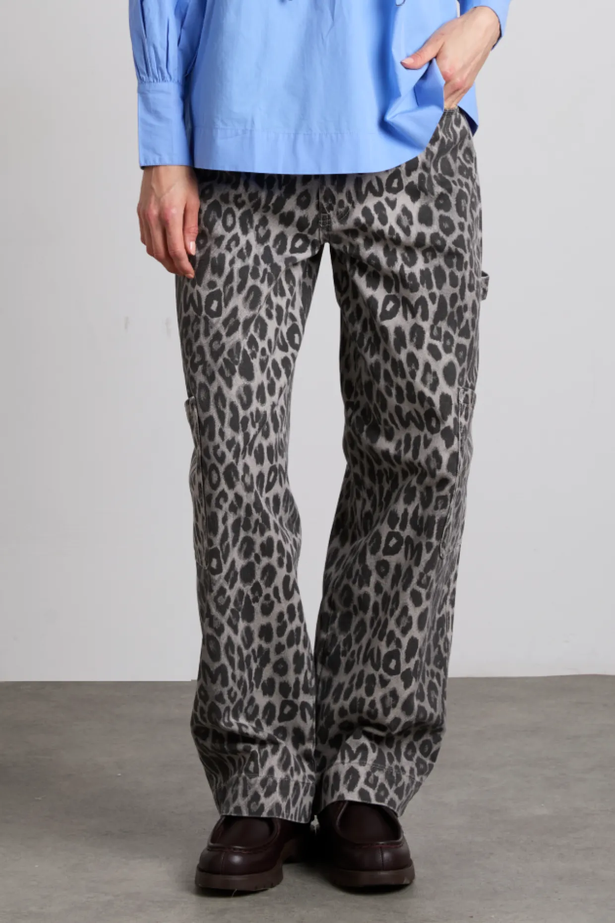 drew cargo jeans - leopard charcoal