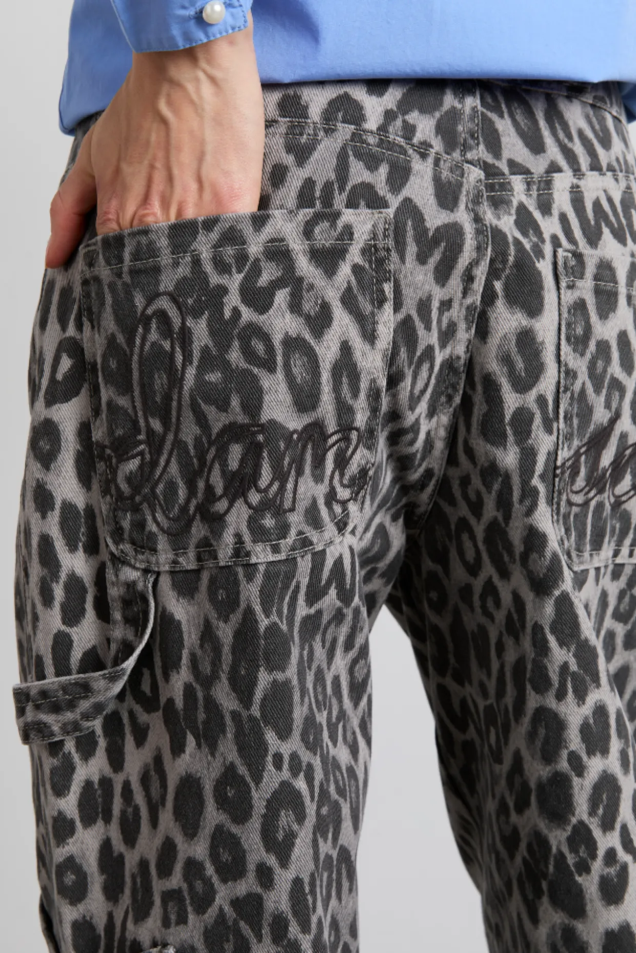 drew cargo jeans - leopard charcoal