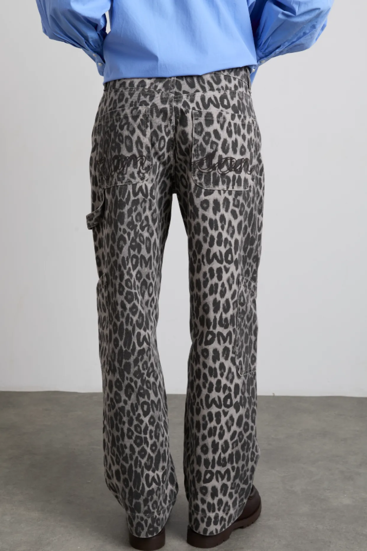 drew cargo jeans - leopard charcoal