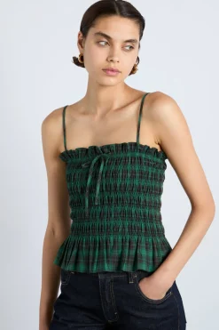 elsa shirred bardot cami - green check