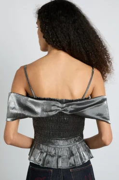 elsa shirred bardot cami - grey glass satin