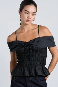 elsa shirred cami - black taffeta