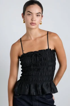 elsa shirred cami - black taffeta