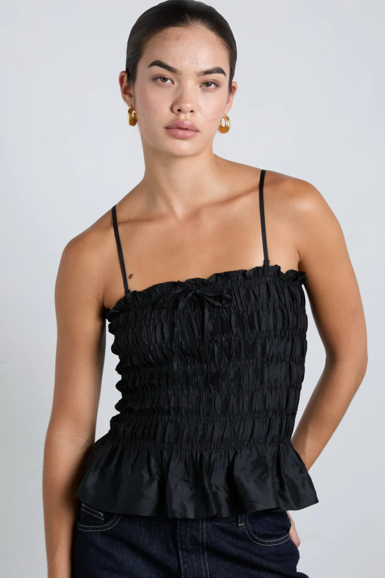 elsa shirred cami - black taffeta