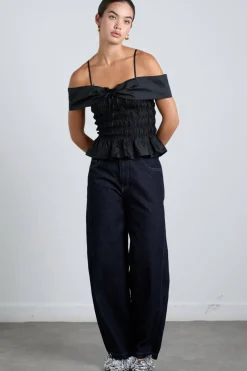 elsa shirred cami - black taffeta