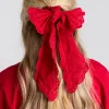 embroidered bow scruchie in red