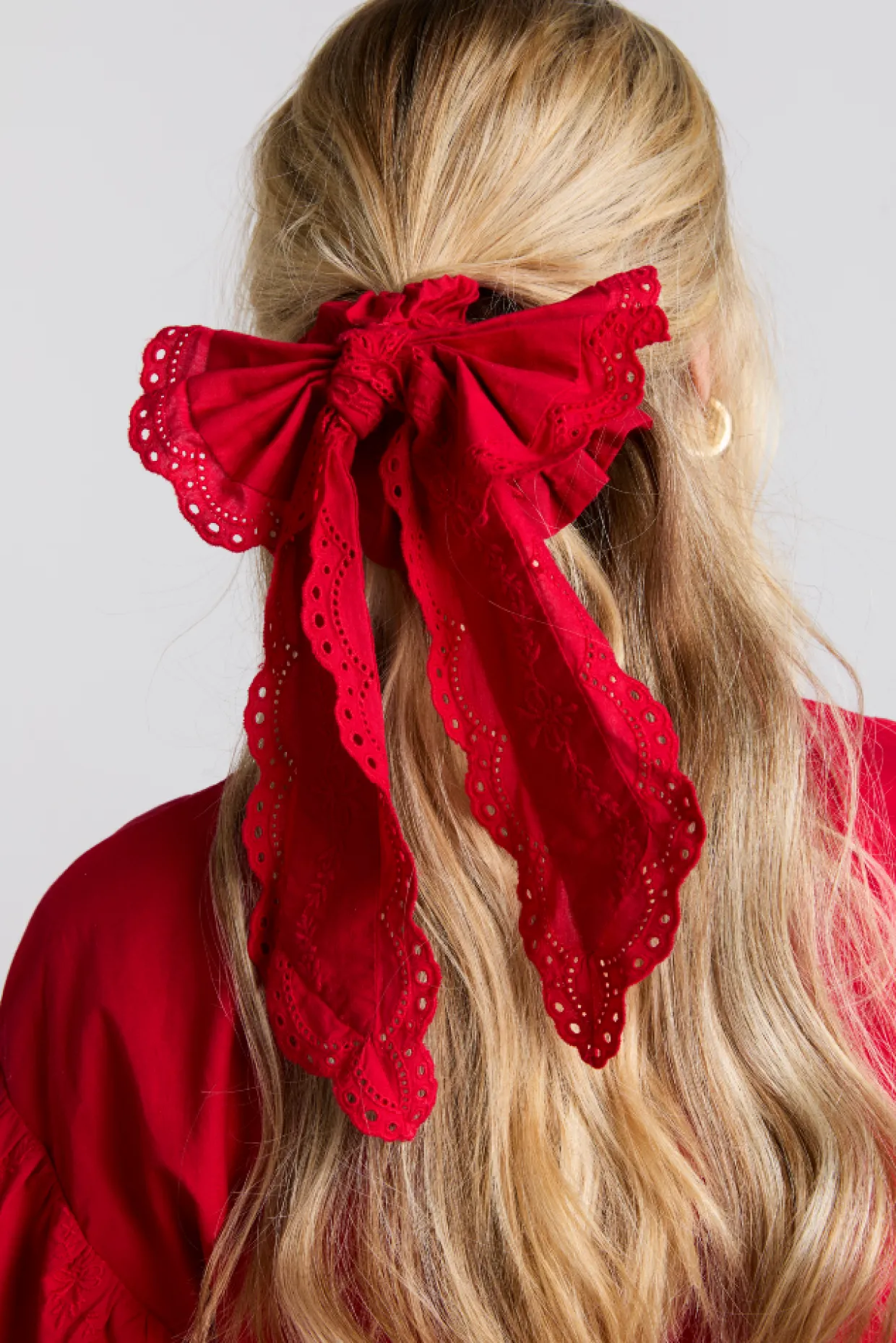 embroidered bow scruchie in red