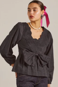 eugenie bow blouse - black
