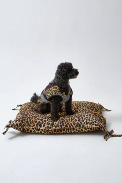floor cushion pet bed - leopard print with bow detail