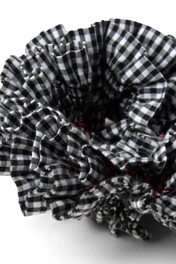 garter scrunchie in black u0026 ecru gingham with stitch detail