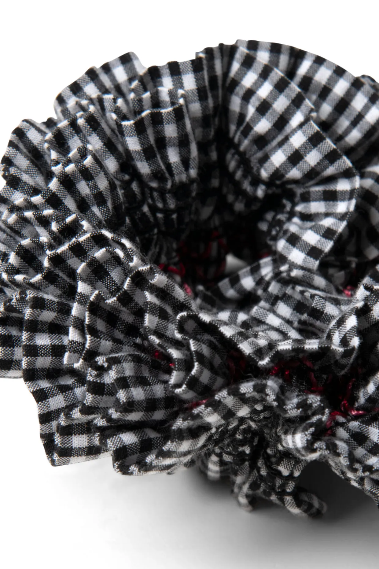 garter scrunchie in black u0026 ecru gingham with stitch detail