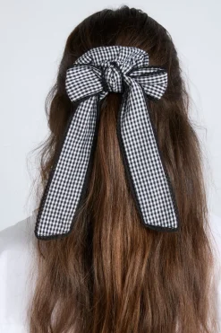gingham bow scrunchie in black u0026 ecru