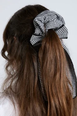 gingham bow scrunchie in black u0026 ecru