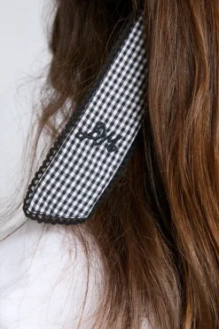 gingham bow scrunchie in black u0026 ecru