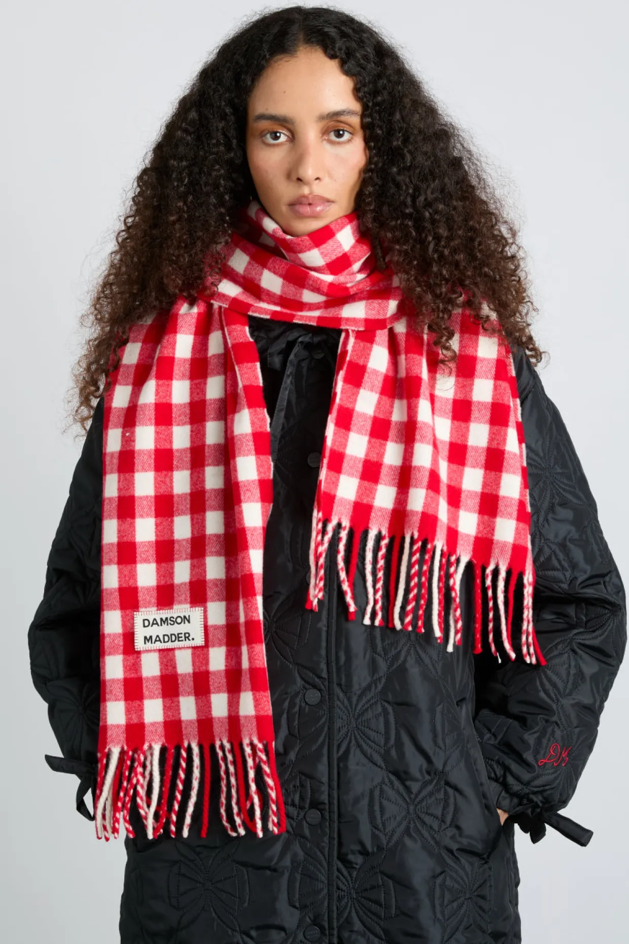 gingham scarf in responsible wool - red