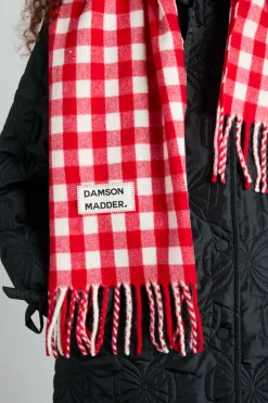 gingham scarf in responsible wool - red