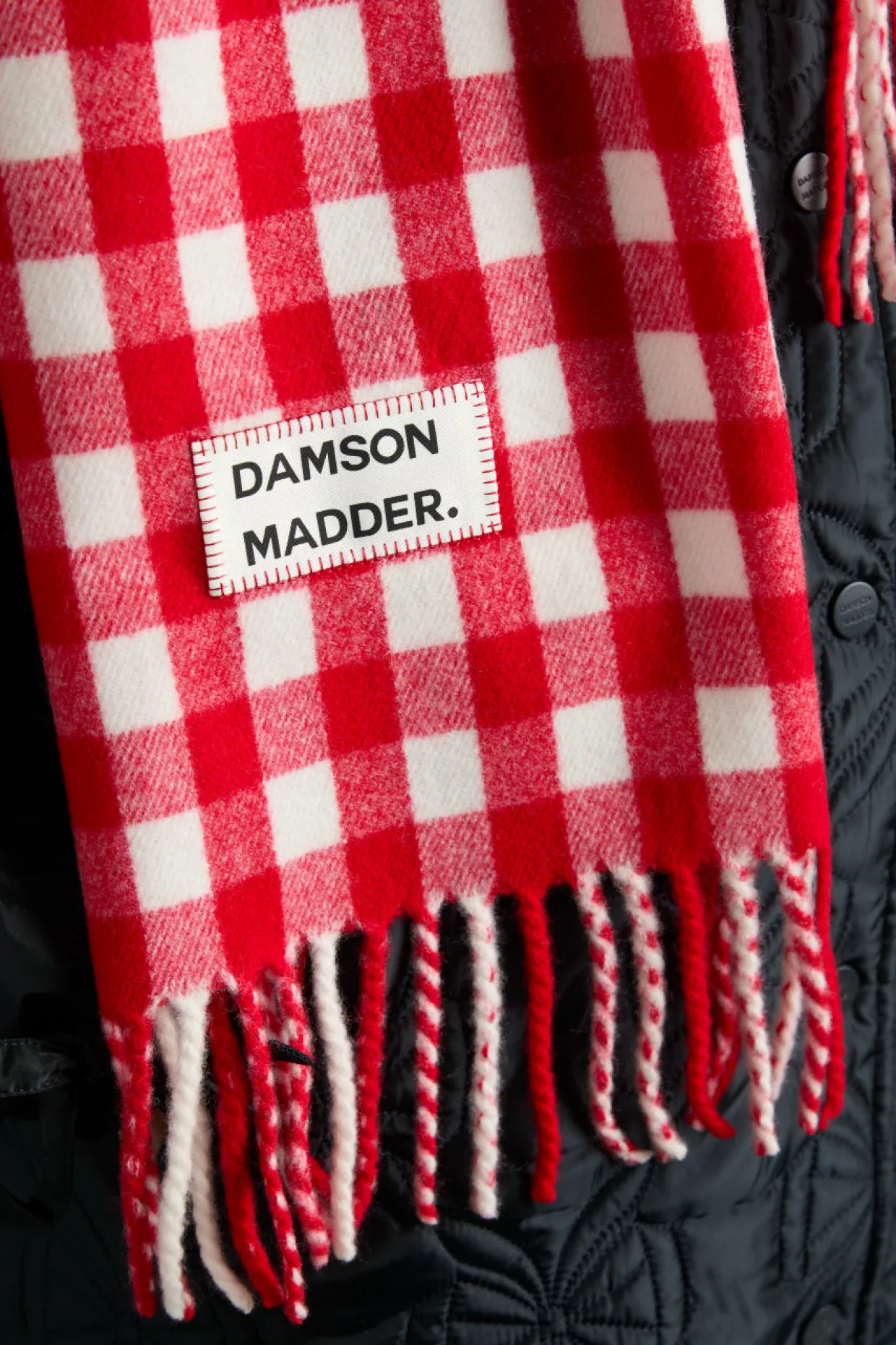 gingham scarf in responsible wool - red