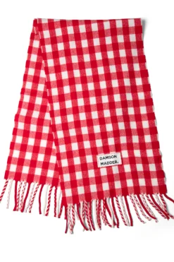 gingham scarf in responsible wool - red