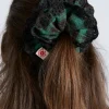green check broderie scrunchie