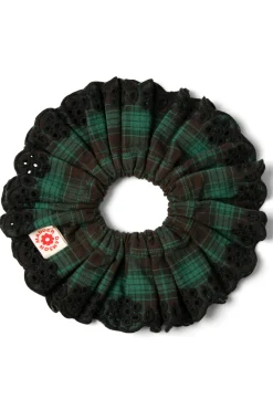 green check broderie scrunchie
