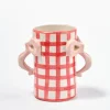 hand painted bow handle vase - red gingham