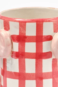 hand painted bow handle vase - red gingham
