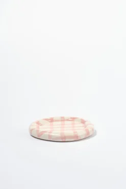 hand painted saucer - pink gingham
