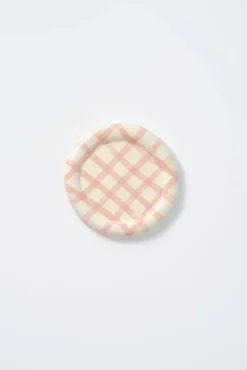 hand painted saucer - pink gingham