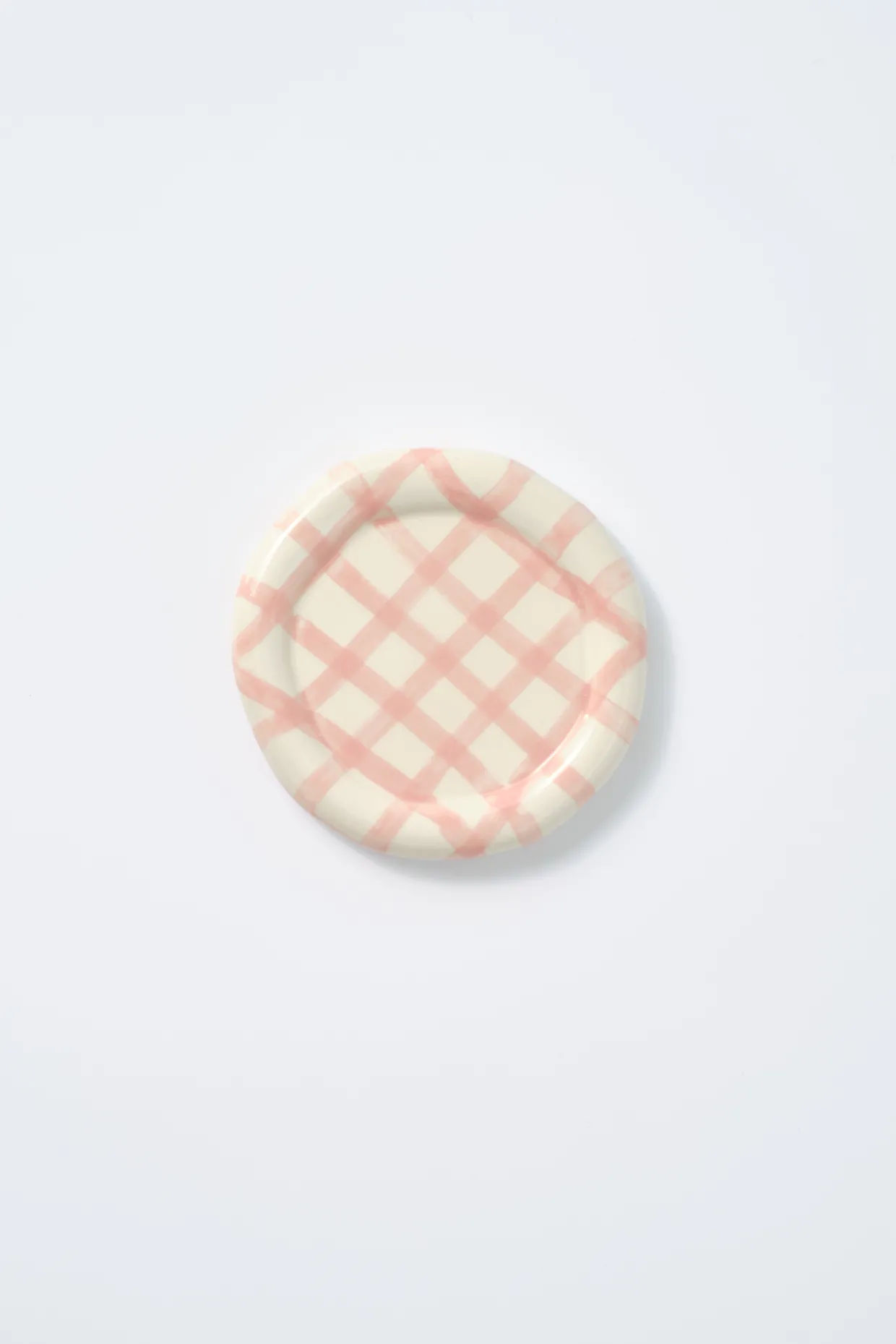 hand painted saucer - pink gingham