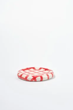 hand painted saucer - red gingham