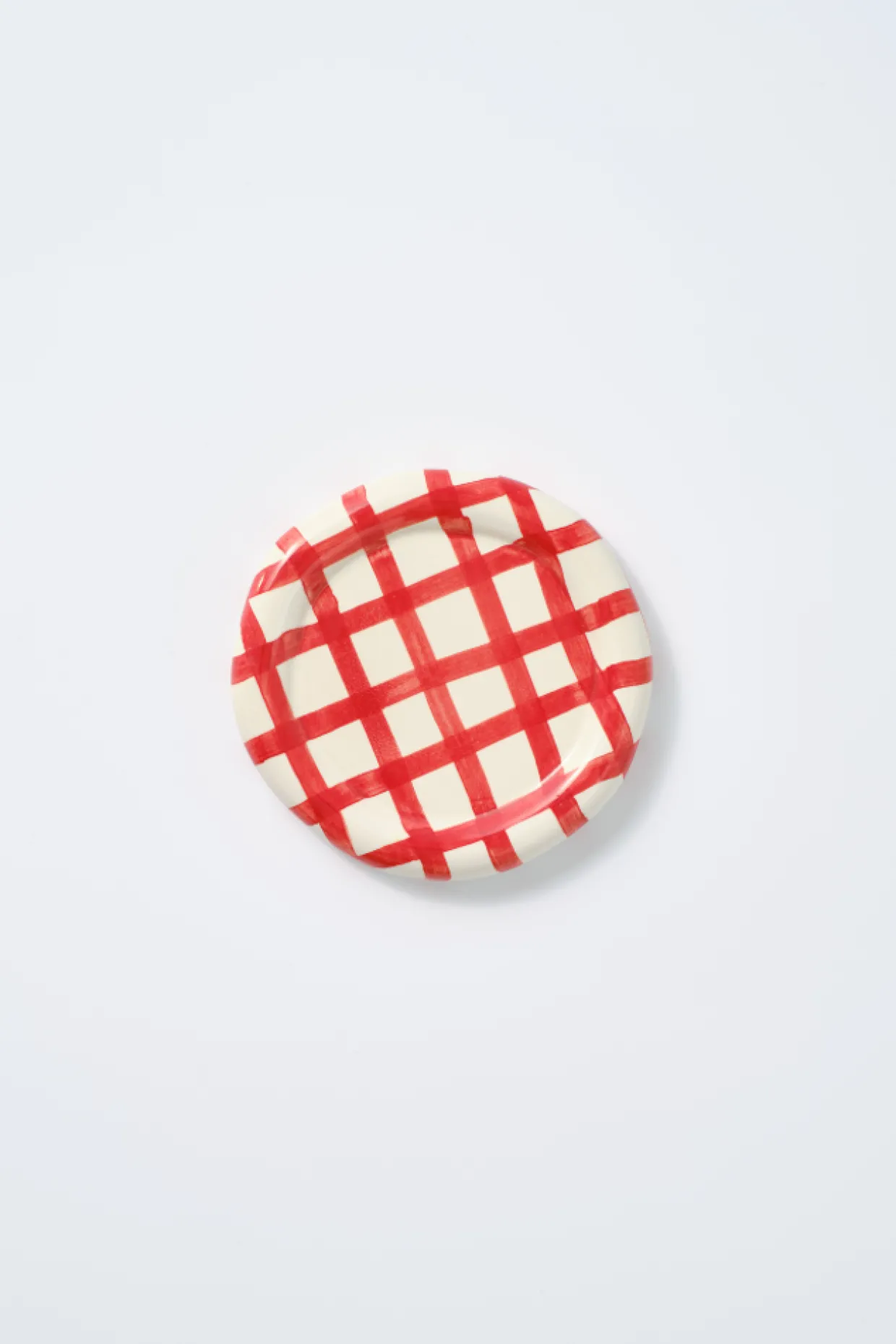 hand painted saucer - red gingham
