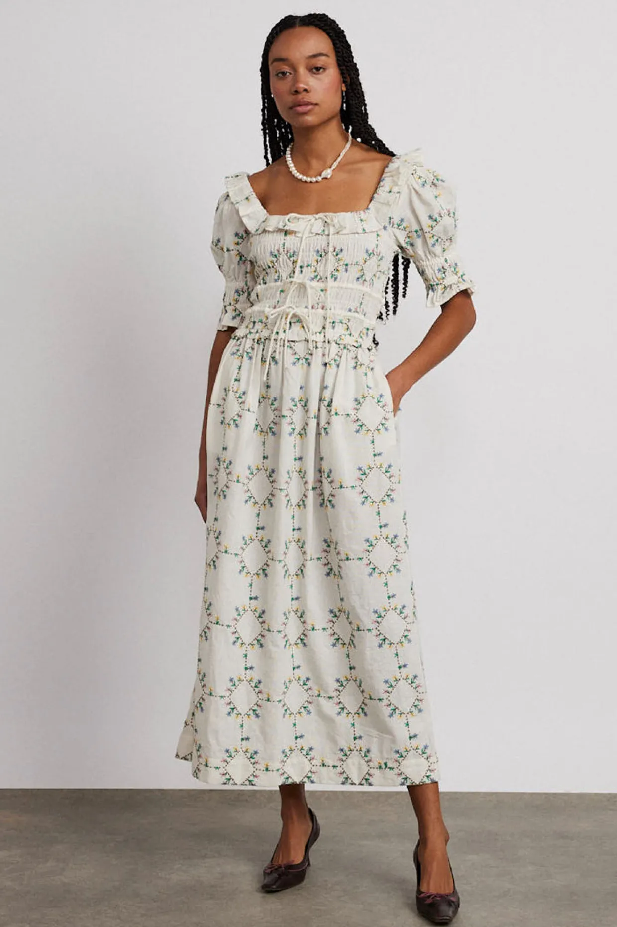 heidi embroidered midi dress