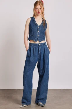 isla denim waistcoat - vintage wash