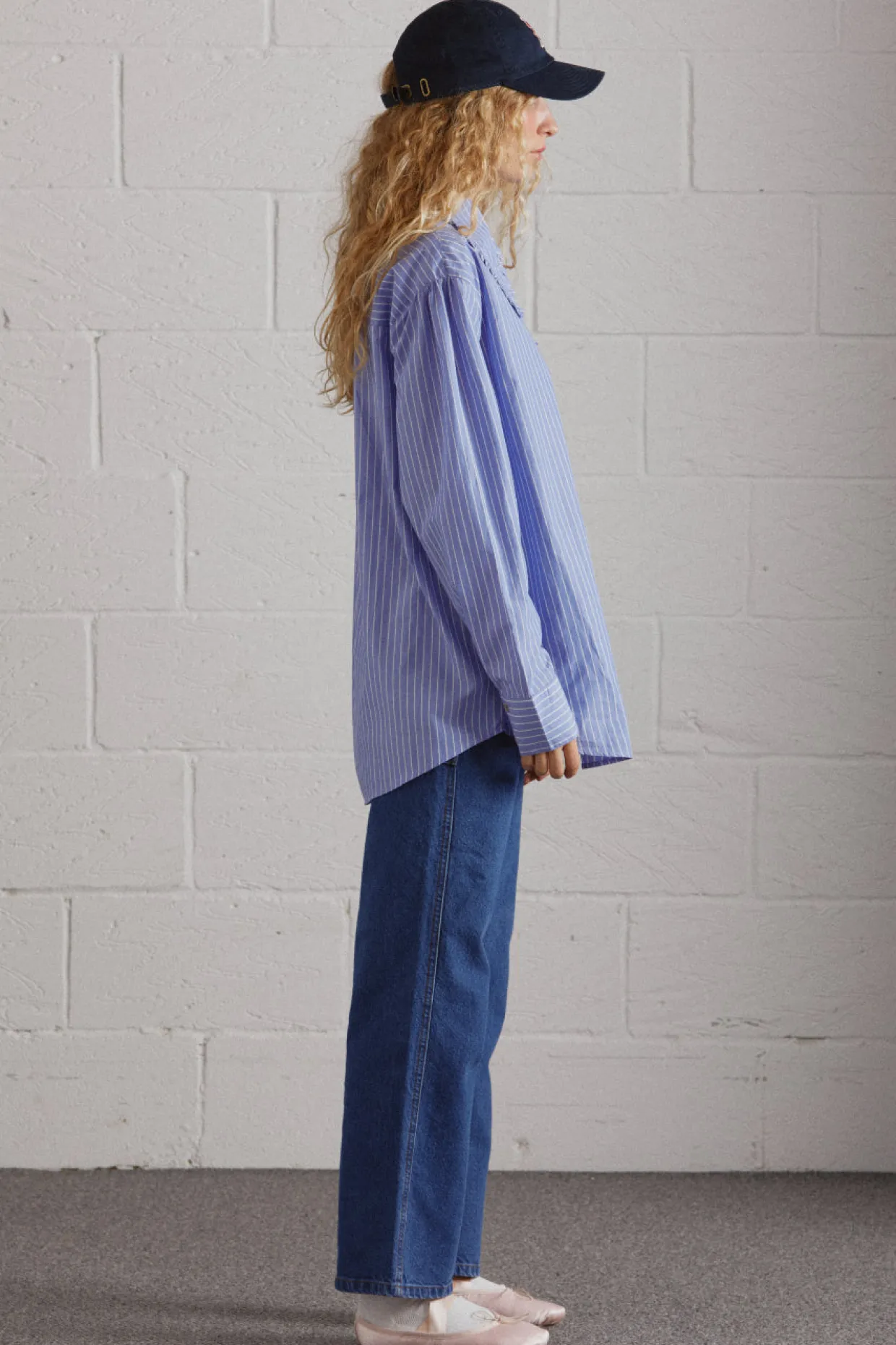 kendall ruffle shirt - blue stripe