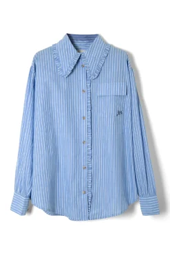 kendall ruffle shirt - blue stripe