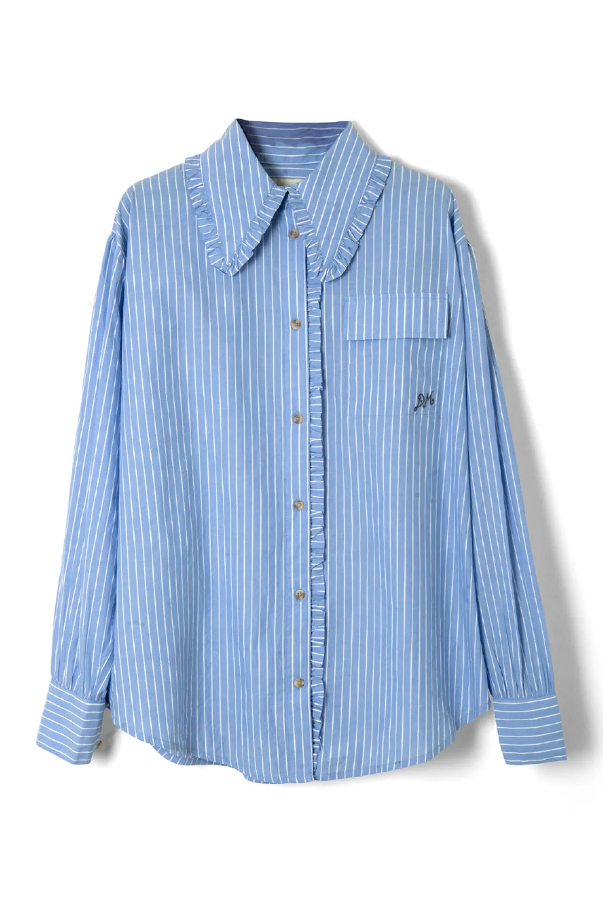 kendall ruffle shirt - blue stripe