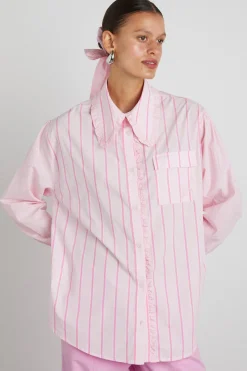 kendall ruffle shirt - pink stripe mix