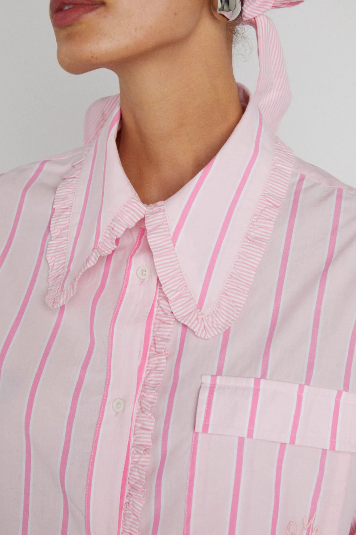 kendall ruffle shirt - pink stripe mix