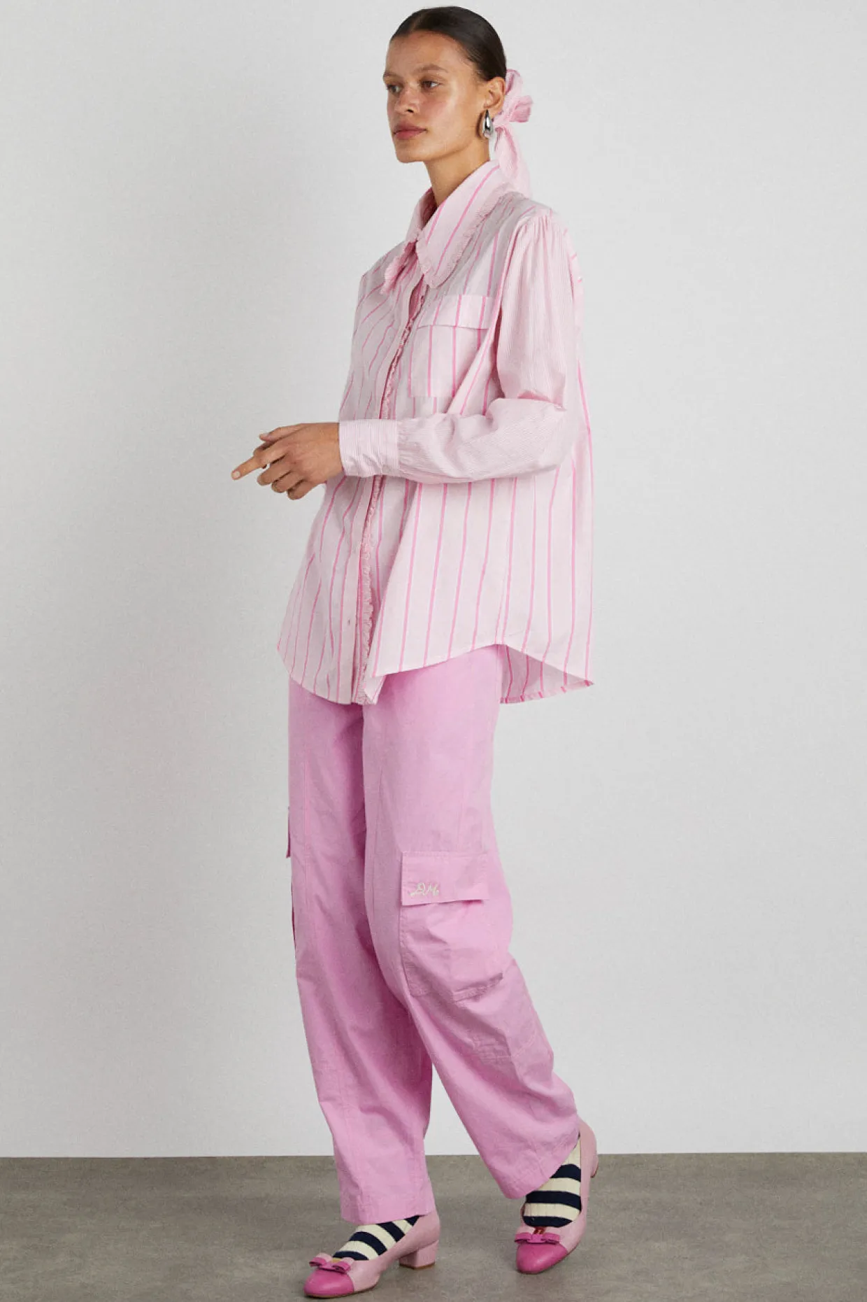 kendall ruffle shirt - pink stripe mix