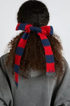 knitted hair bow in stripe - navy u0026 red