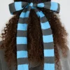 knitted hair bow in stripe - blue u0026 grey