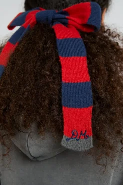 knitted hair bow in stripe - navy u0026 red