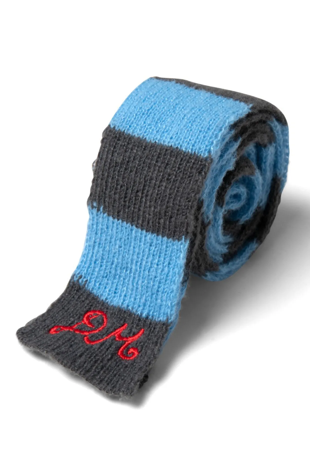 knitted hair bow in stripe - blue u0026 grey