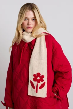 knitted skinny scarf with motif detail
