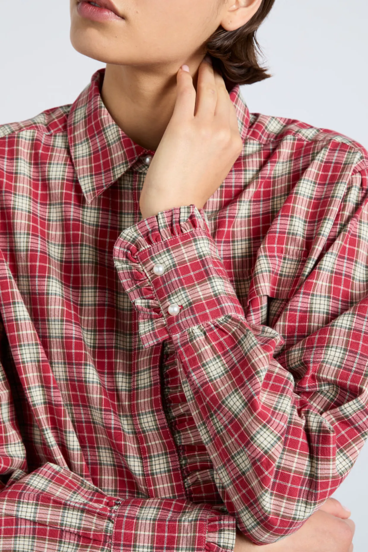 kylie ruffle shirt - red check