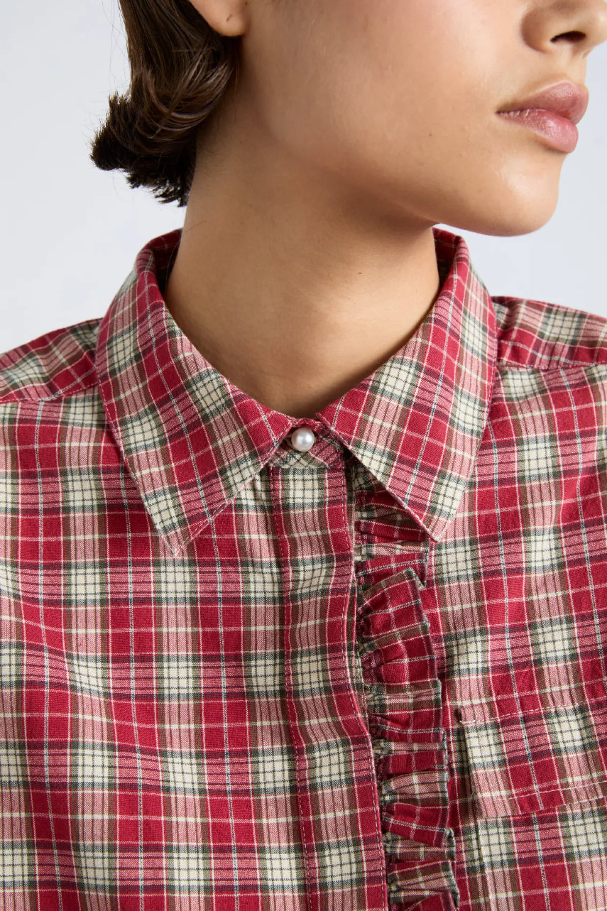 kylie ruffle shirt - red check