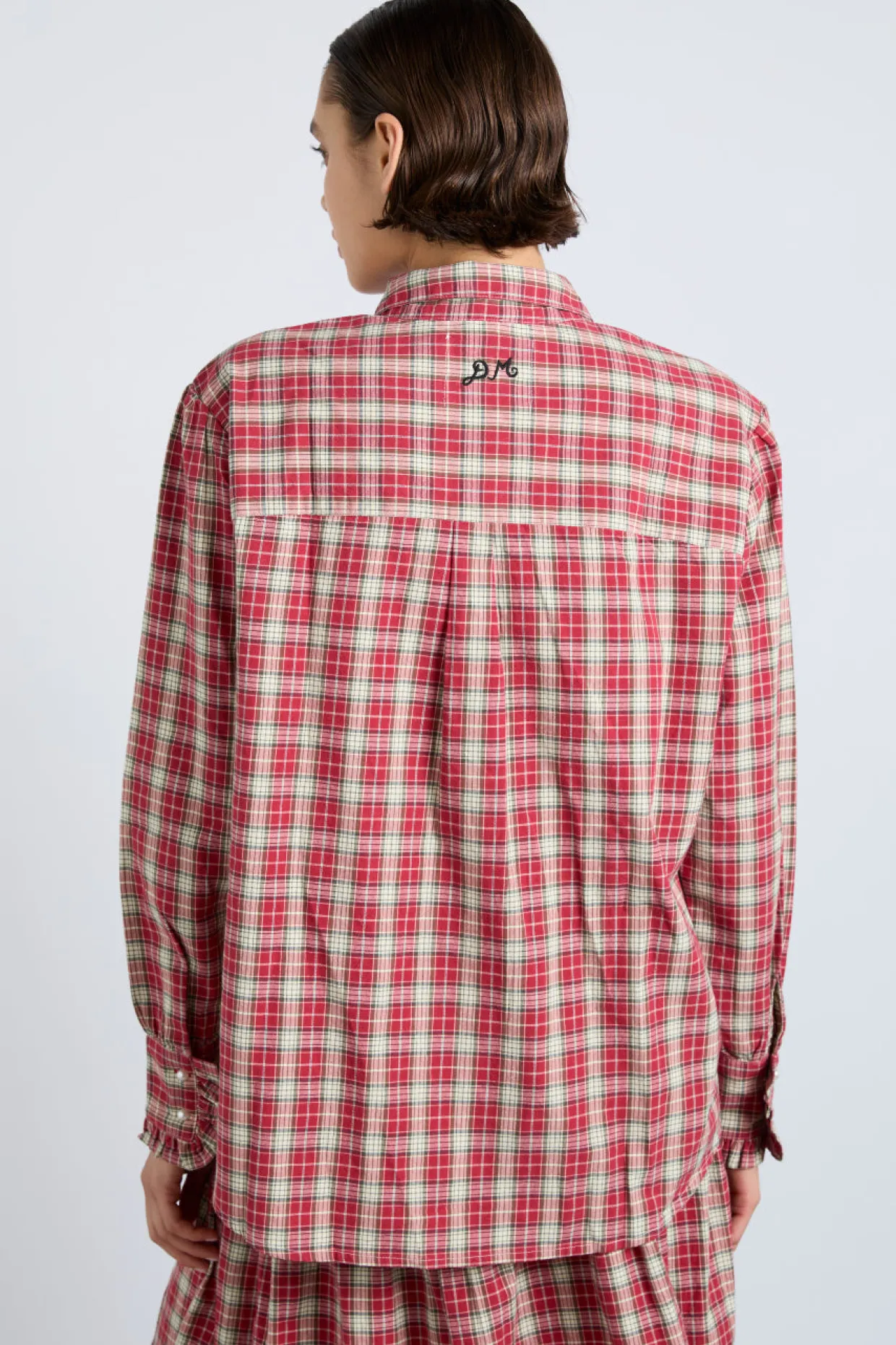 kylie ruffle shirt - red check
