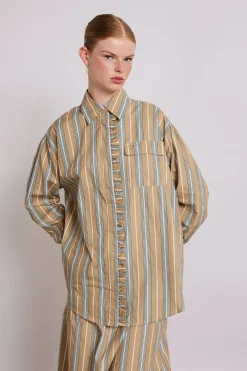 kylie ruffle shirt - tan stripe
