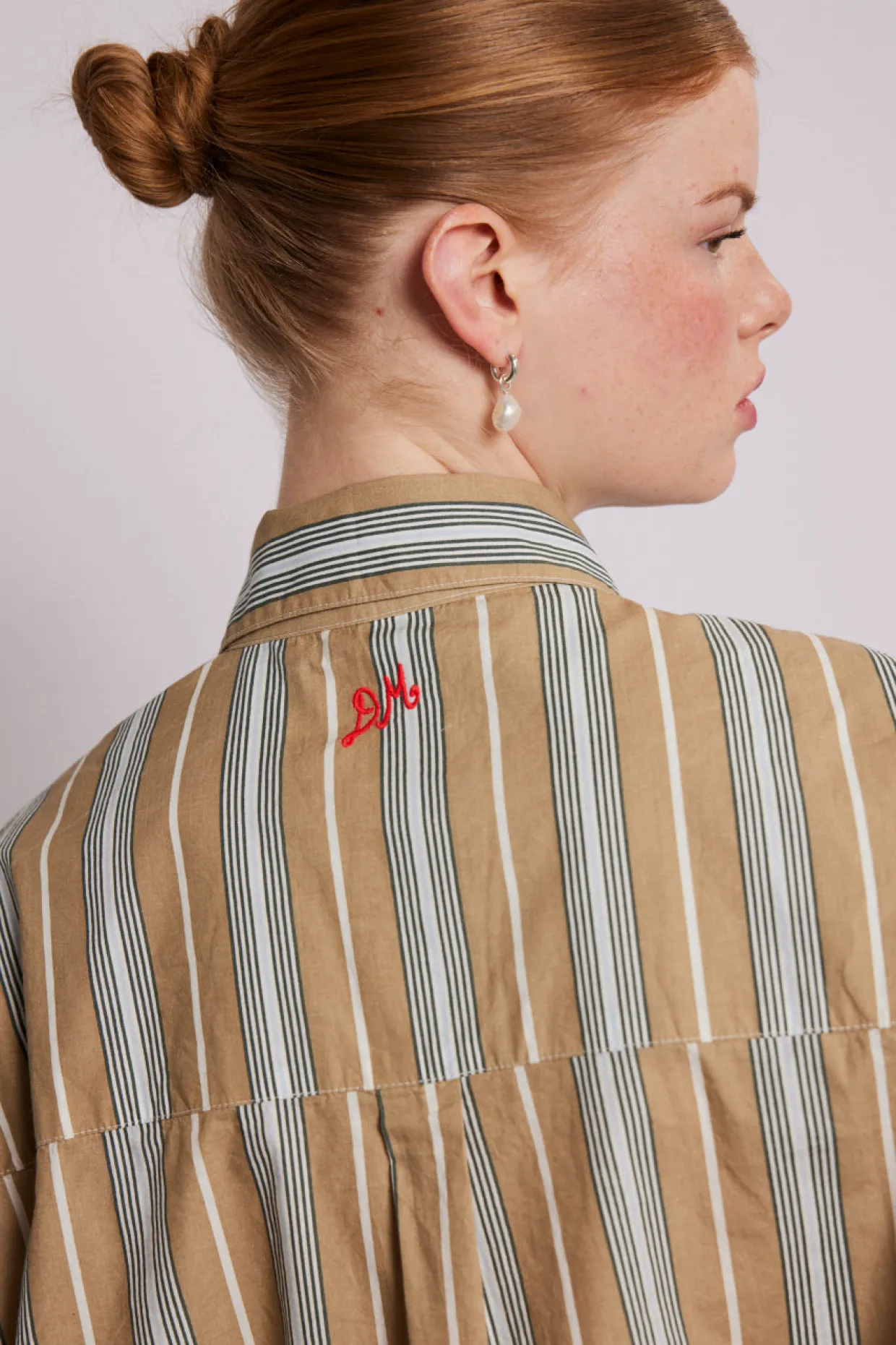 kylie ruffle shirt - tan stripe